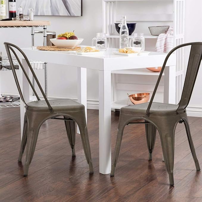FDW | Set of 4 Metal Dining Chairs | Bronze | Stackable Tolix Side Chairs with Backrest | Scratch-Resistant | Non-Slip Feet | Indoor/Outdoor Use | 330 lbs Capacity | Ideal for Kitchen & Restaurant