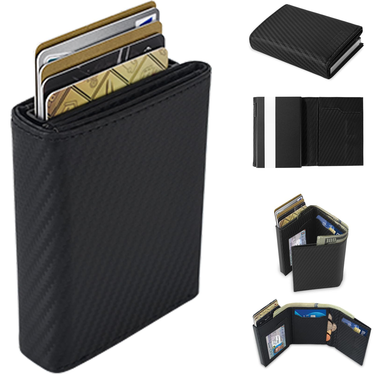 Aibirui Wallet for Men,Trifold Wallets for Men Holds 12 Cards,20 Bills,ID Window | Ridge wallets for men,Minimalist Pop Up Wallet for Men-RFID Blocking Mens Trifold Wallet(Men's Gifts)