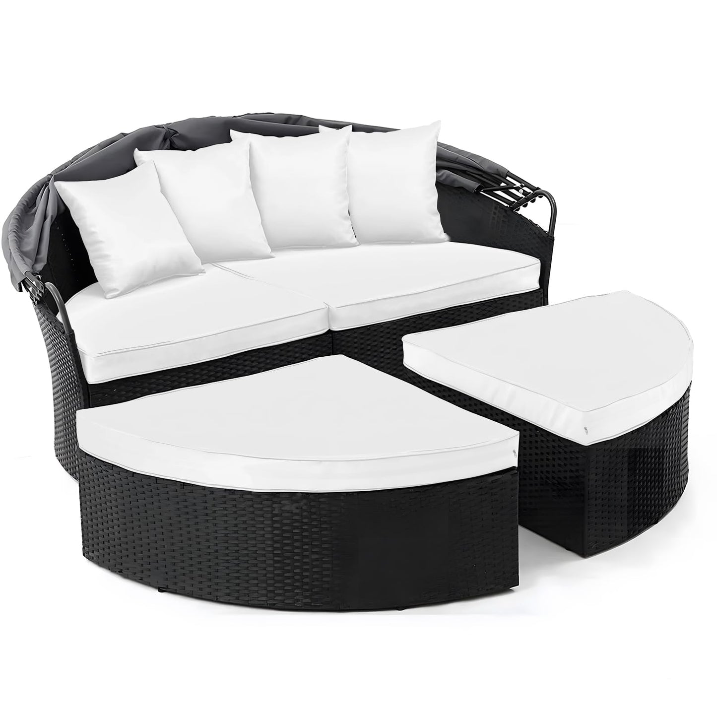 4PC Outdoor Round Daybed Cushion Cover with Zipper & Anti-Slip Particles,Circle Sun Island Sunbed Mattress Covers Waterproof,Patio Day Bed Cushions Slipcover ONLY COVER (White, 66*66*4inch)