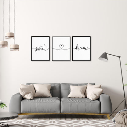 Sweet Dreams Wall Decor Above Bed: 3 Piece Modern Farmhouse Bedroom Art Set, Minimalist Black and White Framed Signs, Rustic Country Wall Art for Master Bedroom Guest Room, 12x16 Inches