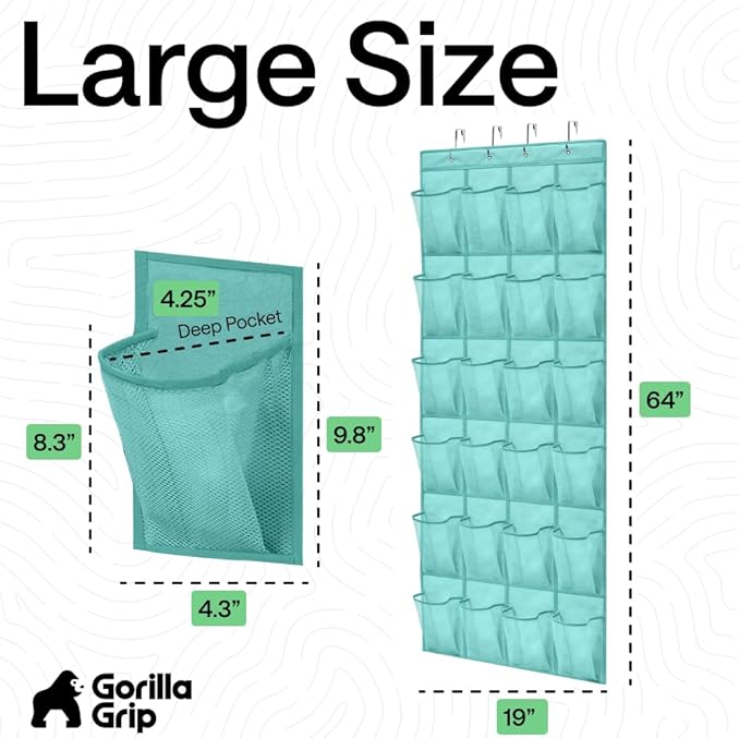 GORILLA GRIP Over the Door Shoe Organizer, 24 Large Breathable Mesh Pockets