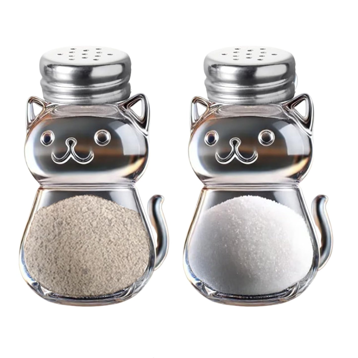 Novelty Salt and Pepper Shakers -Funny Salt and Pepper Glass Bottle, Cute Dog Cat Salt and Pepper Shakers Set, Funny Glass Salt and Pepper Bottles for Kitchen, Dining, Table Decor (2, Cat)