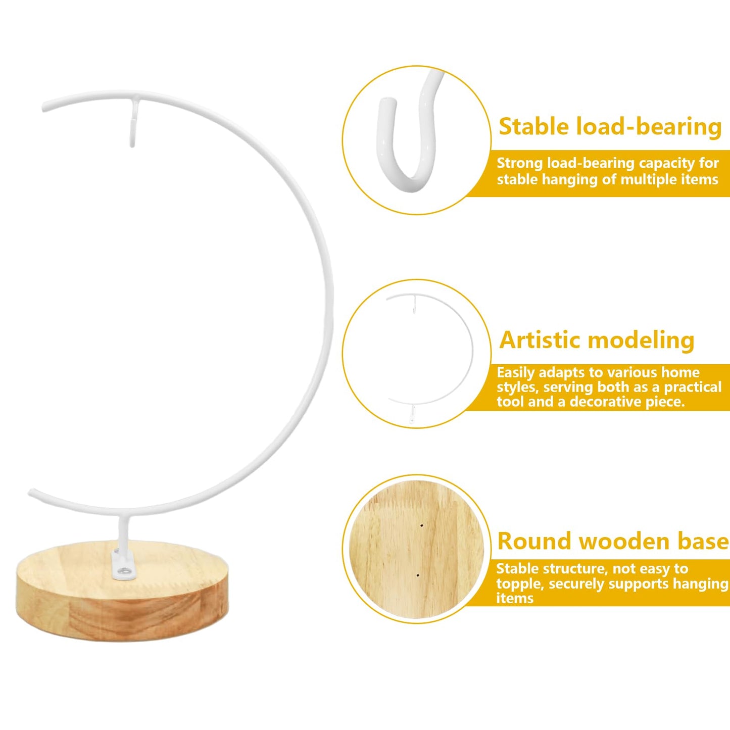 YY YEARCHY 11-inch Ornament Display Stand with Wooden Base Metal Hook Tabletop Holder for Hanging Glass Globe Ball Gifts(3, White)