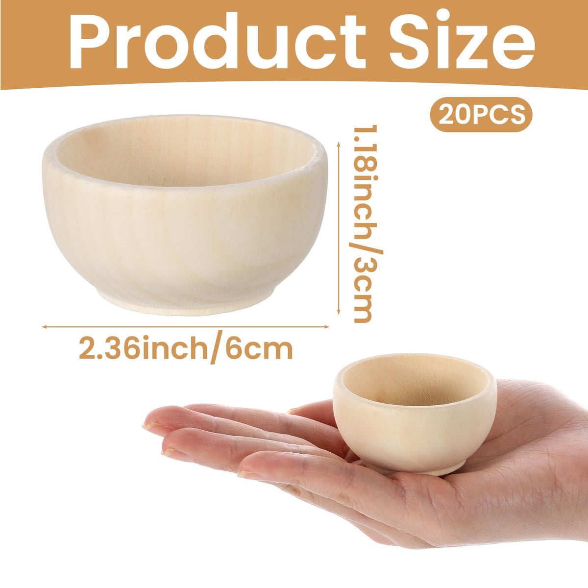Asbiaxb 20 Pack Small Wooden Bowls, Mini Pinch Bowls, 1.5 Oz Unfinished Tiny Wood Condiment Bowsl for DIY Crafts, Sorting, Dipping Sauce, Nuts, Spice, Candy, 1.2 X 2.4 Inches