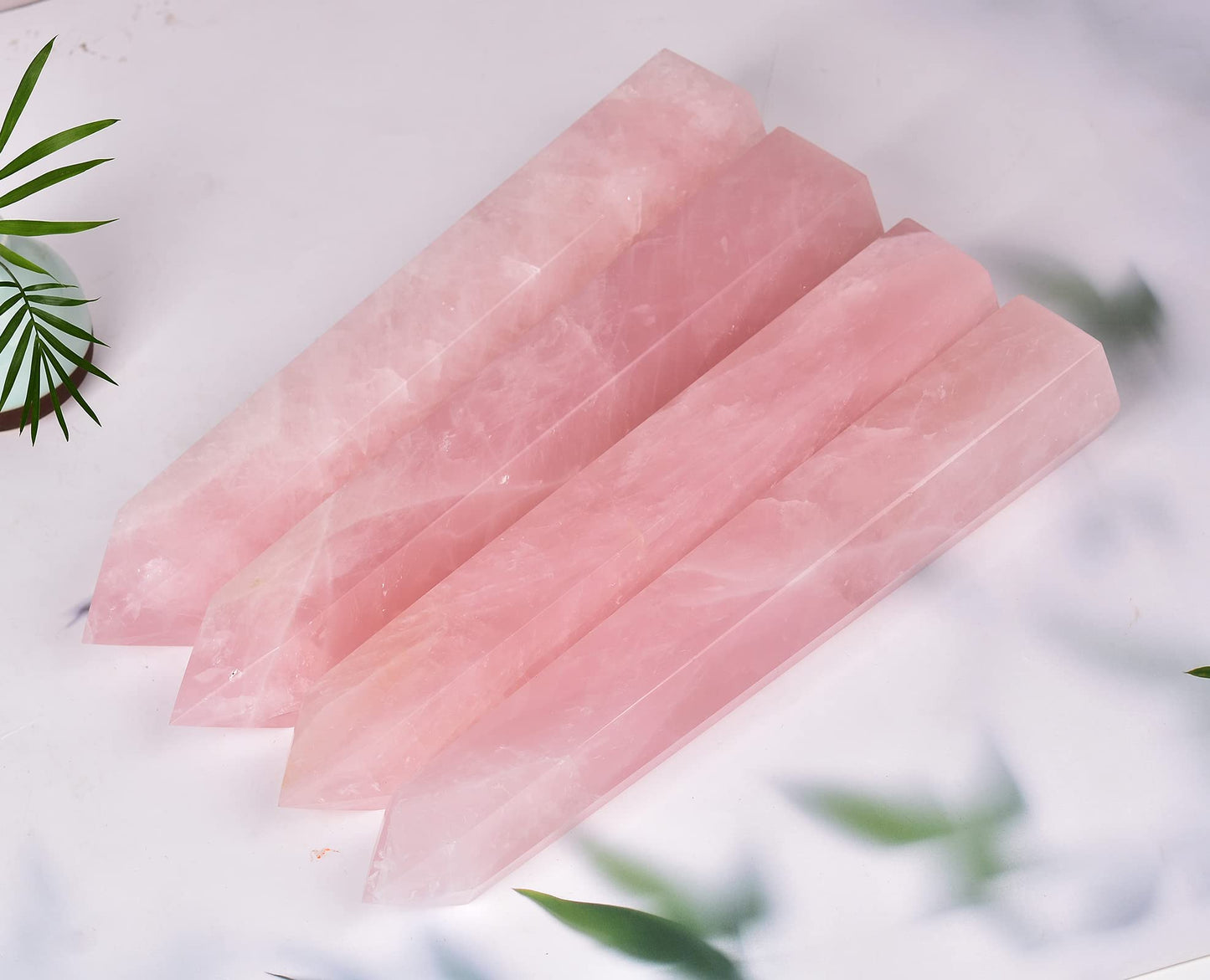 AMOYSTONE Large Healing Crystal Obelisk Tower Rose Quartz Point Wand Crystal Decor Reiki Gifts for Bignners 3.5-4.0 LBS