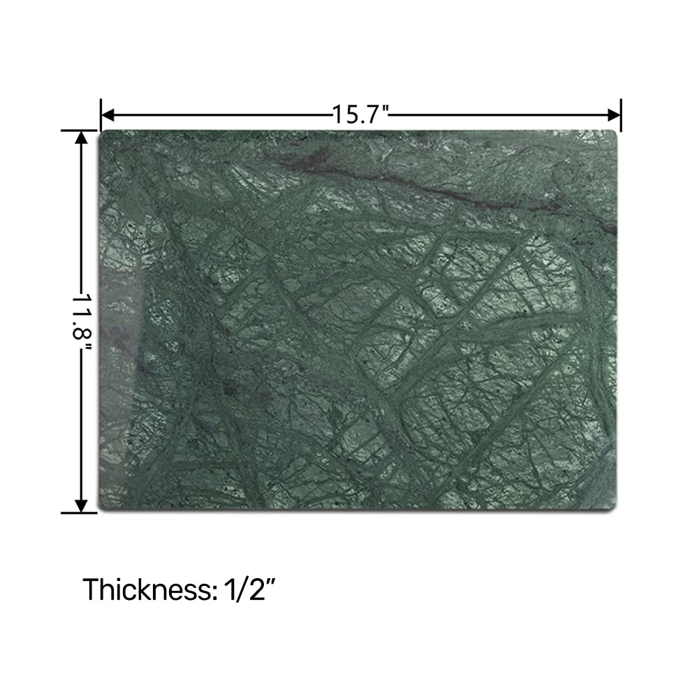 Soulscrafts Marble Stone Cutting Board For Kitchen, 16x12 Inch Green Marble Pastry Board With Non-Slip Feet For Baking, Cheese, Charcuterie, Chocolate