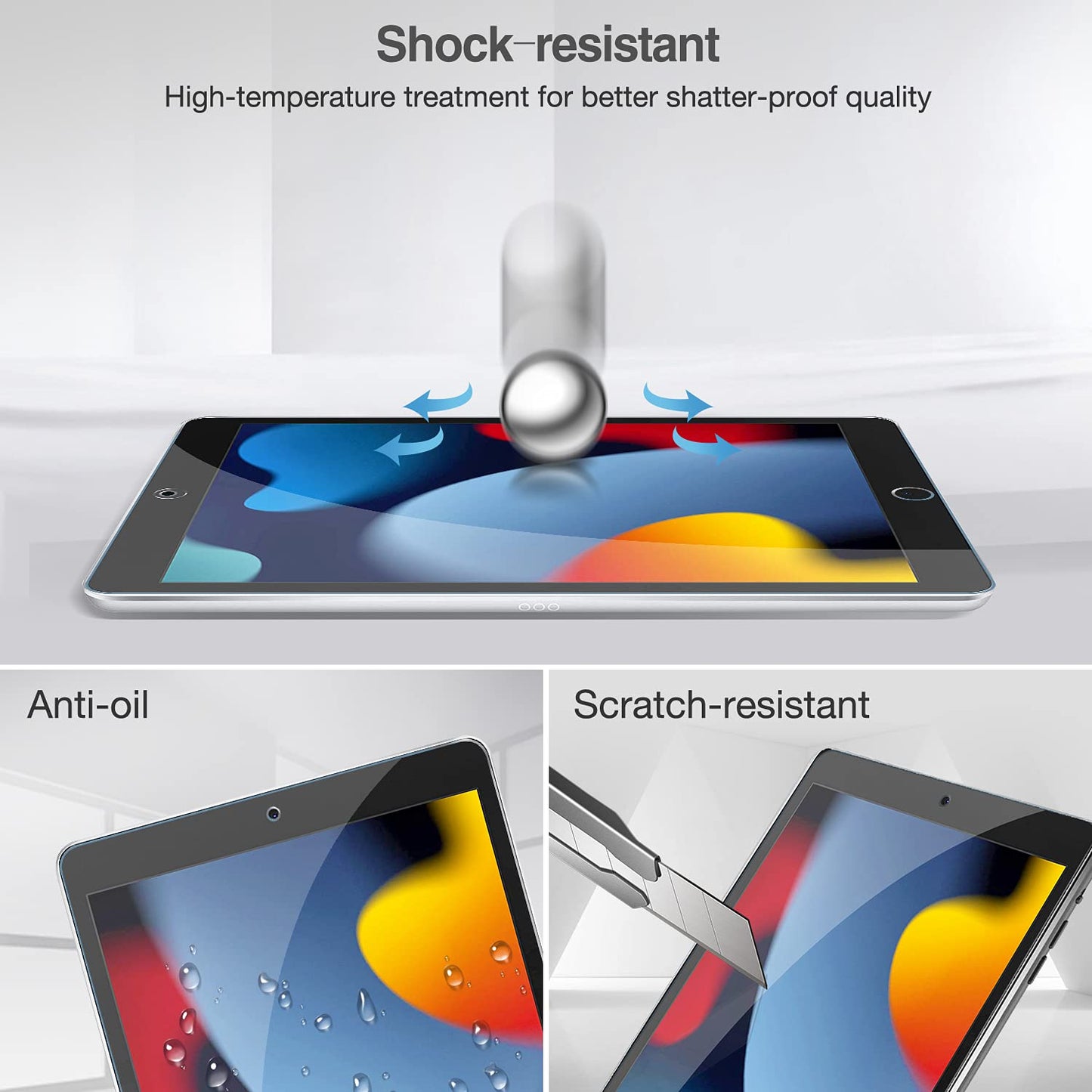 ProCase 2 Pack Screen Protector for iPad 9th 8th 7th Generation 10.2 Inch (2021/2020/2019), Tempered Glass Film for A2602 A2603 A2270 A2197 -Clear