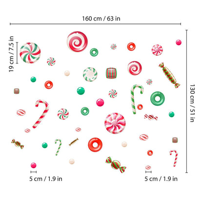 WALPLUS Christmas Window Clings Christmas Decorations Clearance Christmas Wall Sticker Double-Sided Reusable Peel and Stick Removable for Glass Living Room Xmas Peppermint Candy and Sweets 46 Pieces