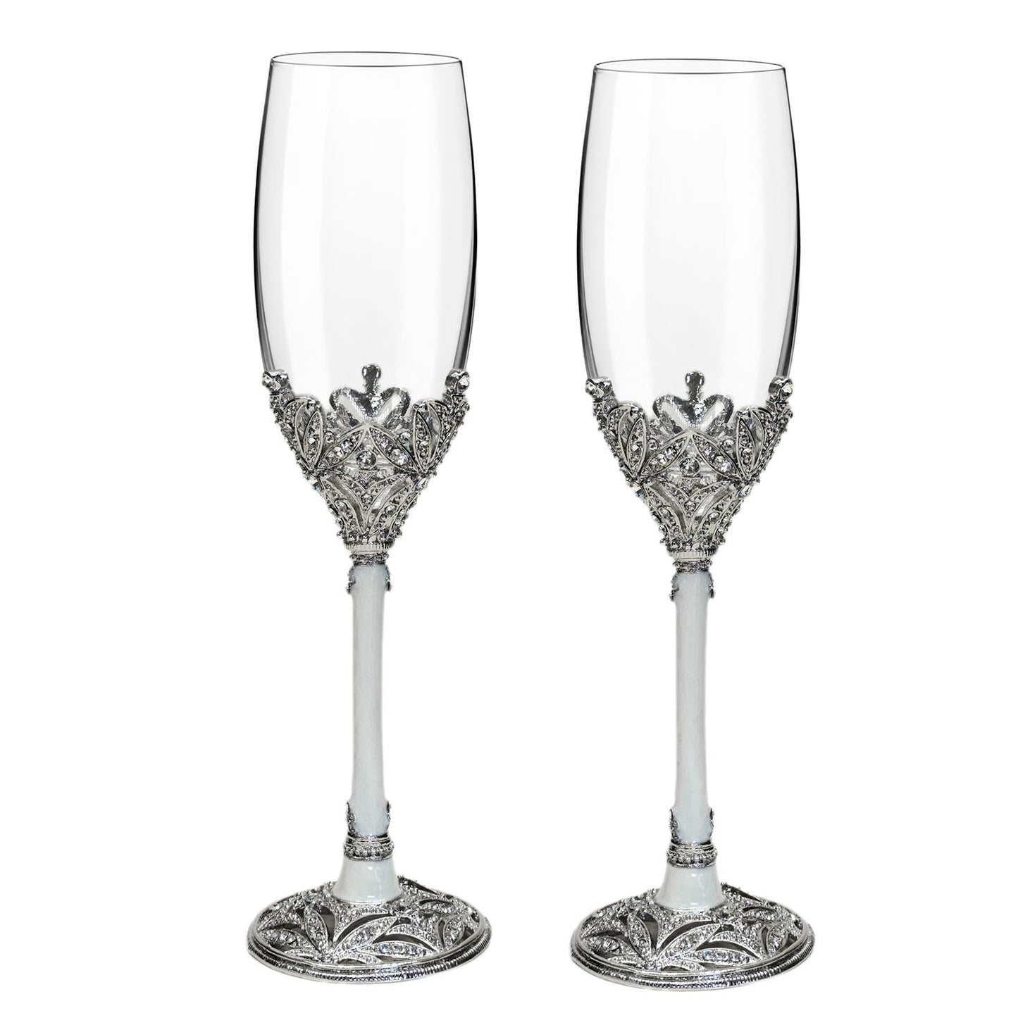 Jozen Gift Champagne Flutes -His and Hers,Wedding Toasting Glasses for Engagement Celebrations, Bridal Shower and Registry Idea, Tall Wine Glasses for Bride and Groom Gifts,7oz (Silver&white)