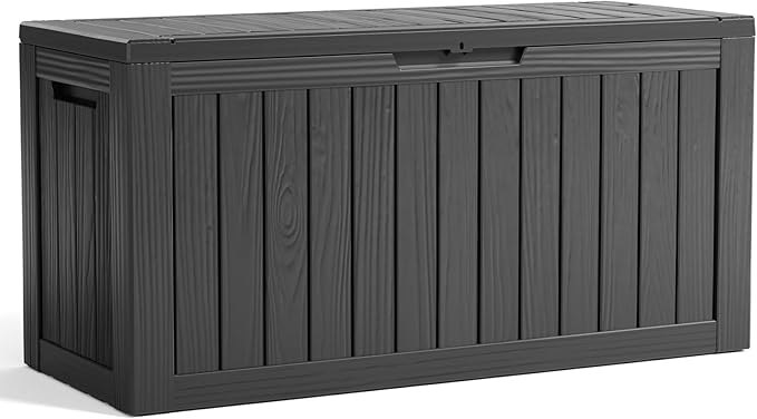 EasyUp 80 Gallon Resin Deck Box Storage Outdoor Waterproof Boxes Lockable UV Resistant Container for Patio Furniture Cushions Pool Supplies Garden Tool, Equipment Outside Storage Delivery, Black
