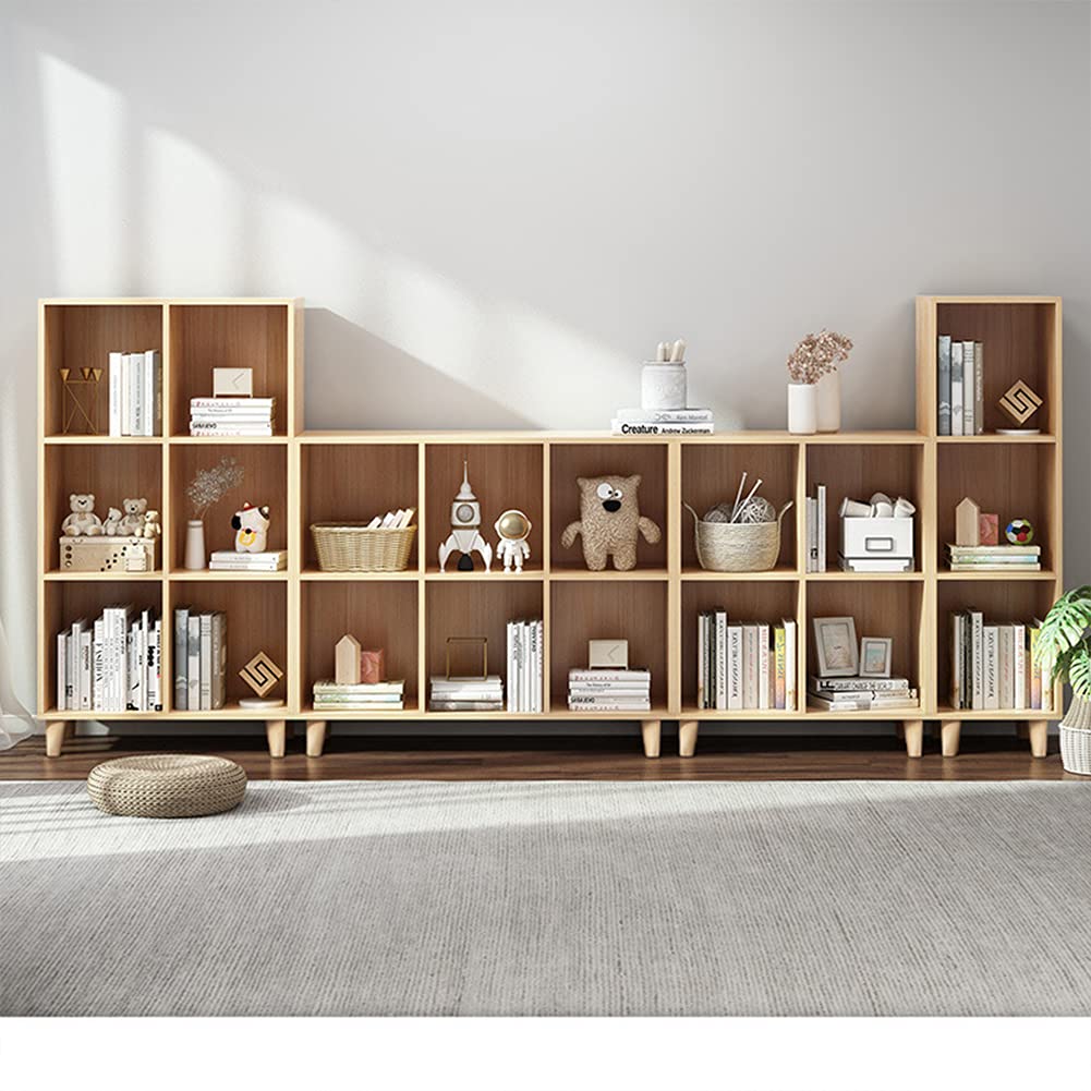 IOTXY Freestanding Open Cubes Bookcase - 2-Tier Floor Standing Wooden Storage Display Cabinet Organizer with Legs for Home Office, 4-Cubes Open Shelf Low Short Bookshelf, Oak