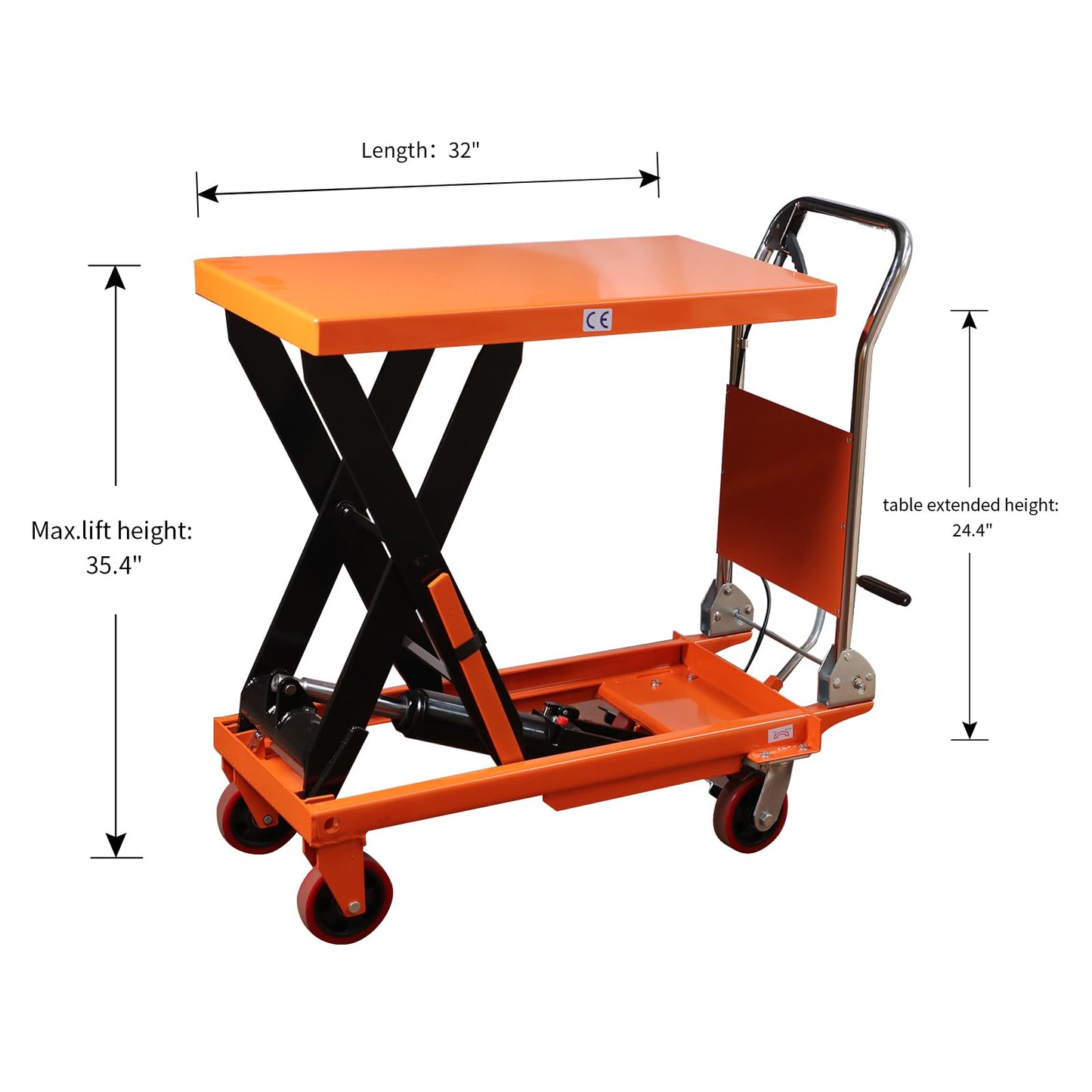 Tory Carrier Hydraulic Scissor 1100LBS Capacity, Lift Table Cart 35.41” Lifting Height, Manual Scissor Lift Table 4 Wheels and Foot Pump, Elevating Hydraulic Cart for Material Handling