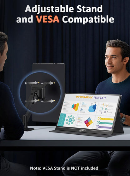 KYY Portable Monitor 15.6inch 1080P FHD USB-C, HDMI Computer Display HDR IPS Gaming Monitor w/Premium Smart Cover & Screen Protector, Speakers, for Laptop PC MAC Phone PS4 Xbox Switch