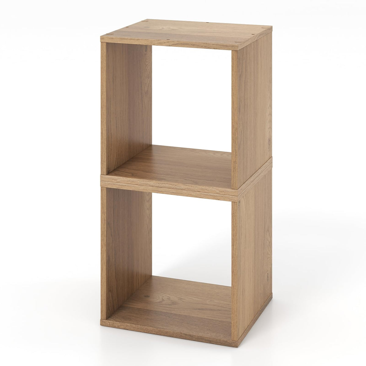Giantex 2 Cube Bookshelf Organizer, 2-Tier Stackable Cube Storage Organizer, Small Wooden Open Book Shelf with Anti-toppling Device, Wood Floor Standing Display Shelving Bookcase, Natural