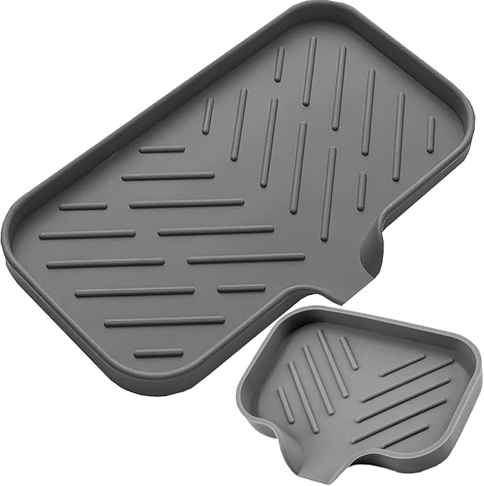 2 PC Sponge Stand for Kitchen Sink and Soap Tray for Bathroom Sink, Silicone