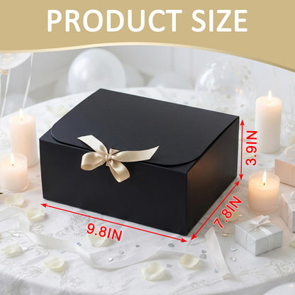 LWYMX 12 PCS Black Gift Boxes with Lids，9.8x7.8x3.9, Bridesmaid Proposal Box with Ribbon, Gift Boxes for Wedding, Christmas, Valentine's Day,Birthday,Baby Shower and the other Parties