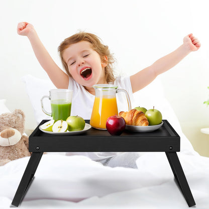 Bamboo Bed Tray Table with Folding Leg, Breakfast in Bed Tray for Eating,Kitchen Serving,Food, Sofa, Snacking or Working, Laptop Desk Dinner(1, Black)