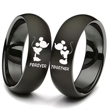 XAHH His and Hers Matching Set Couple Titanium Steel Rings Mouse Kiss Forever Together Promise Wedding Band Black Men Size 11