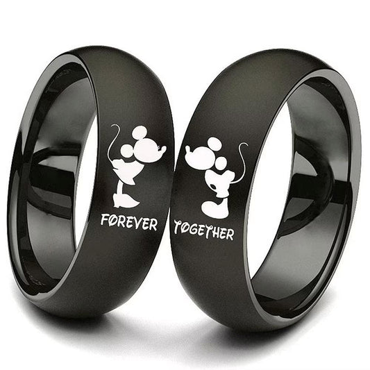 XAHH His and Hers Matching Set Couple Titanium Steel Rings Mouse Kiss Forever Together Promise Wedding Band Black Men Size 11