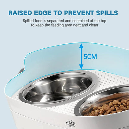 ALL FOR PAWS Raised Cat Bowl 3 Heights Adjustable, Elevated Double Bowls with 2x350ML Stainless Steel Dishes, Cat Feeding Station for Small Medium & Large Cats, Non-Slip and No Spill (44x26x20CM)