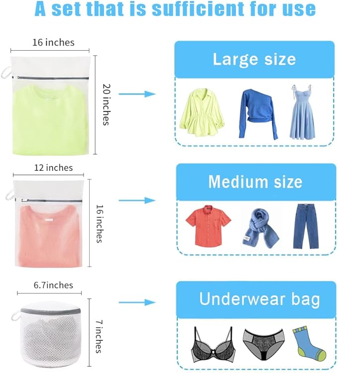 3Pcs Mesh Laundry Bags for Washing Delicates,
