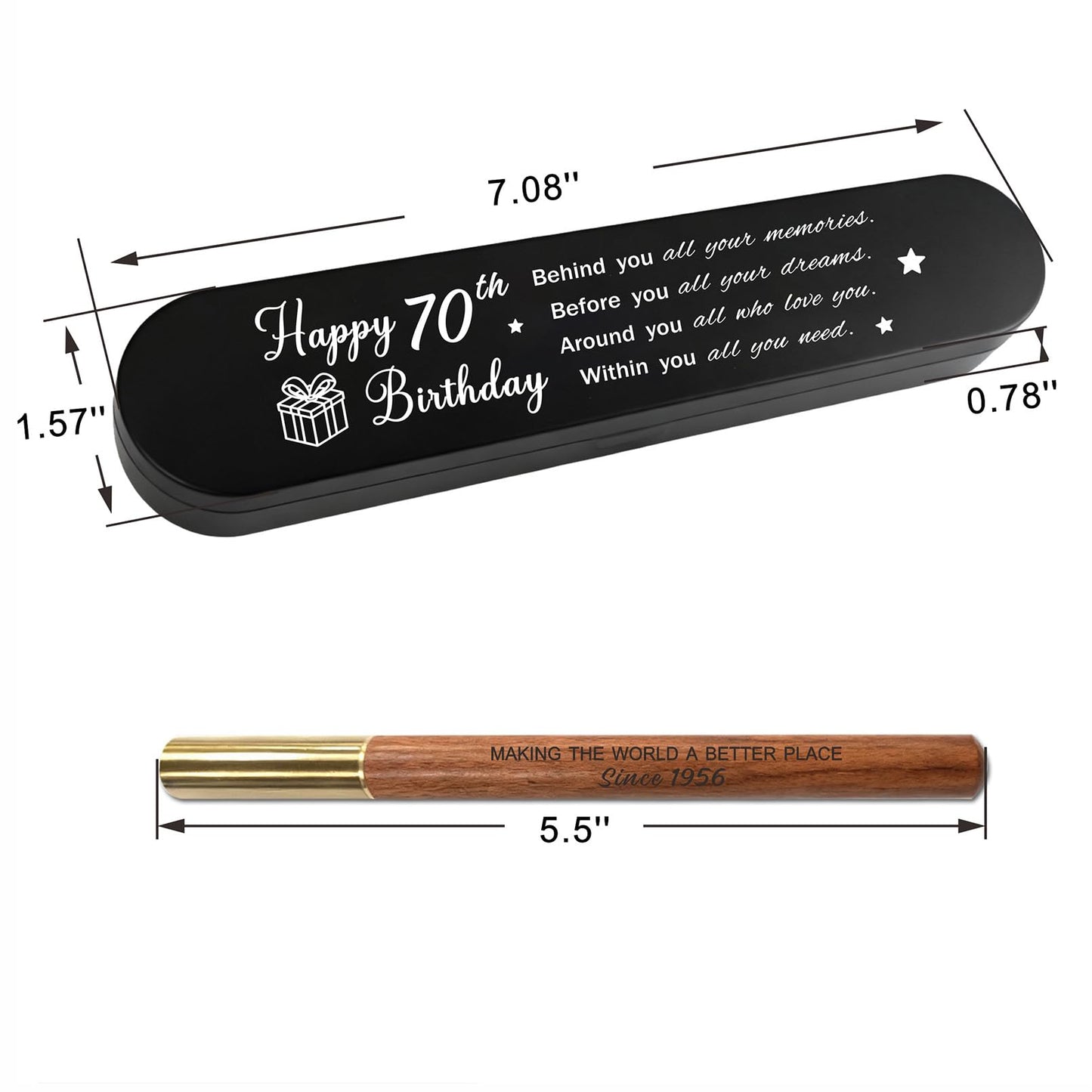 iyaone 70th Birthday Gift for 1956 Born - Engraved Wooden Gel Pen & Keepsake Box Set, Premium 70 Year Old Gift for Men & Women, Platinum Birthday Present