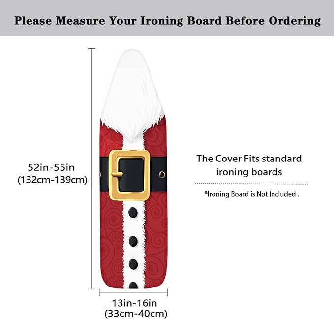 ZDCUSTOM Red Ironing Board Cover Standard Size 52"x13" Santa Claus Ironing
