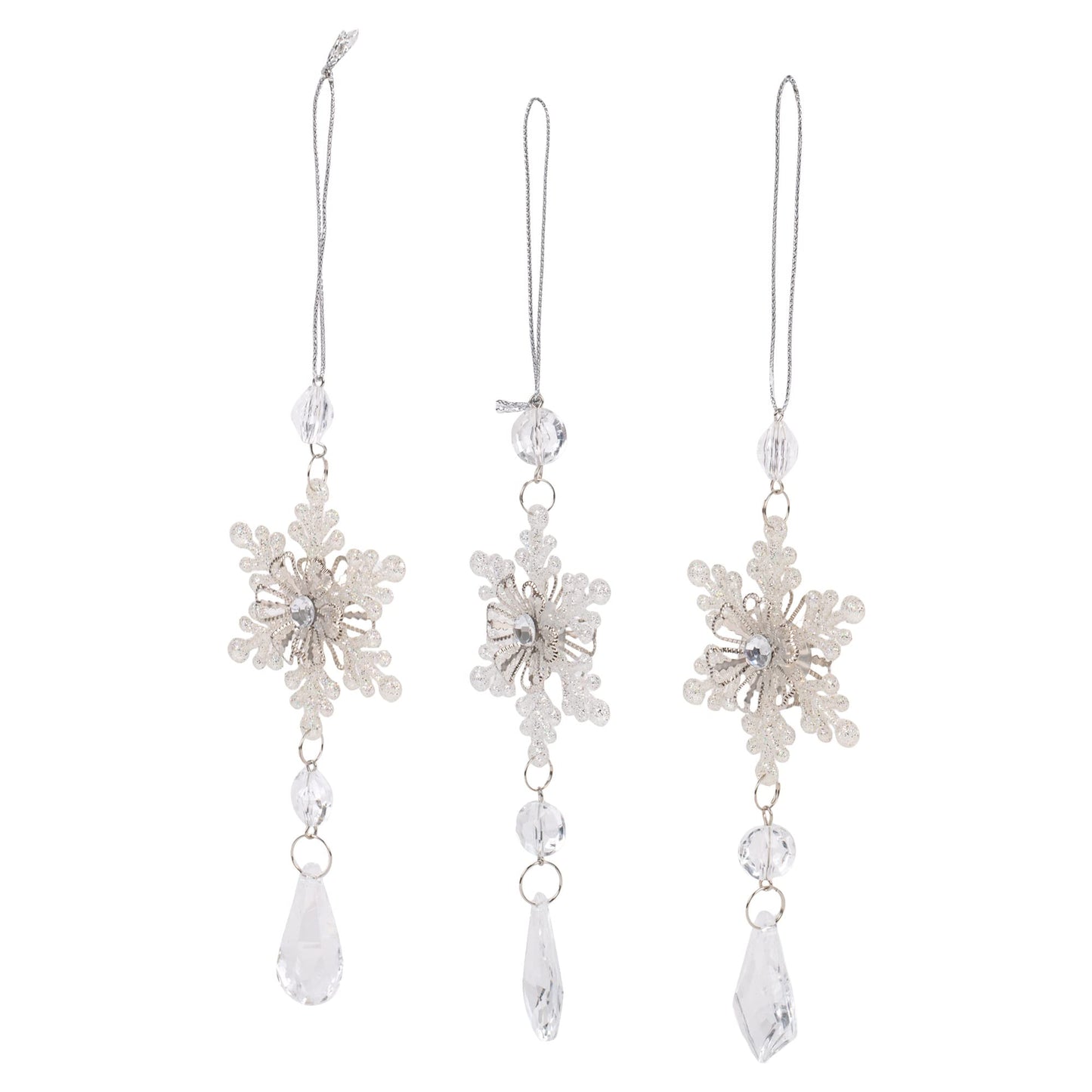 Kurt Adler Snowflake Drop Christmas Ornaments 3 Assorted