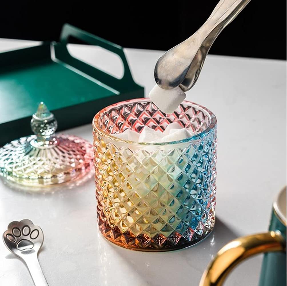 SHUILING Glass Candy Jar with Lids 300m/10OZ Glassware Crystal Candy Dishes Food Storage Container Sugar Cube Bowl Apothecary Jars for Wedding Party Display (Clear)