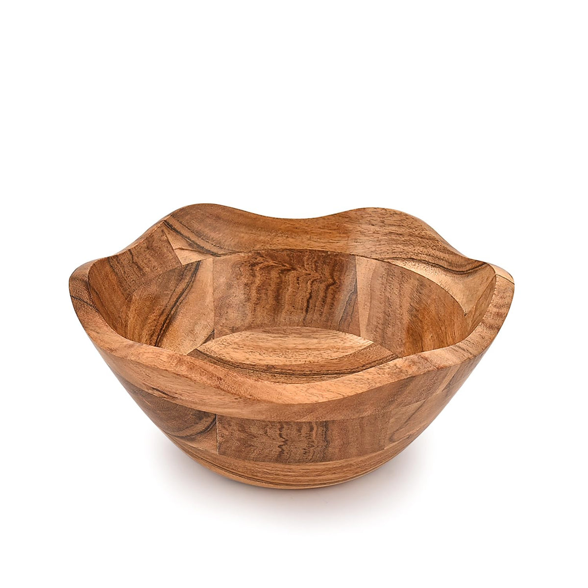 Mahasu Fruit Bowl Acacia Wood Ruffle Decorative Style Home Decor for Dining Table Fits Bread, Fruits, Salad or Popcorn (9" x 9" x 4")