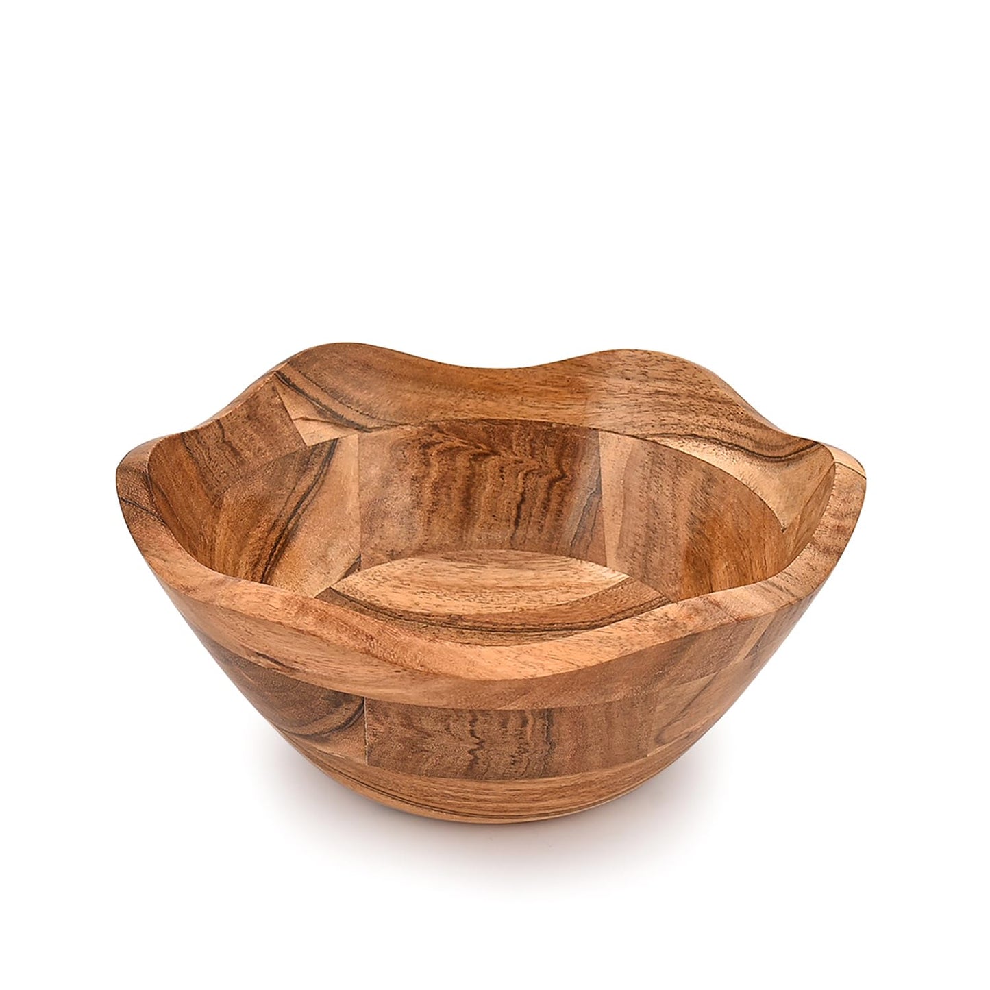 Mahasu Fruit Bowl Acacia Wood Ruffle Decorative Style Home Decor for Dining Table Fits Bread, Fruits, Salad or Popcorn (9" x 9" x 4")