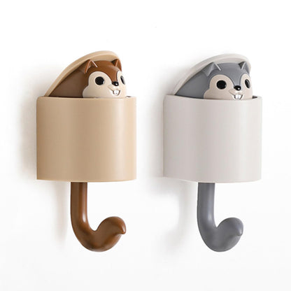 GCFTIFF 2 Pcs Creative Squirrel Cute Pet Key Holder wall Mount, Keychain Command Hooks,siding Hooks,Hook for Coat, Scarf, Hat, Towel, Bag, Utility Hook for Wall Hanging Decorations (Coffee&Gray)