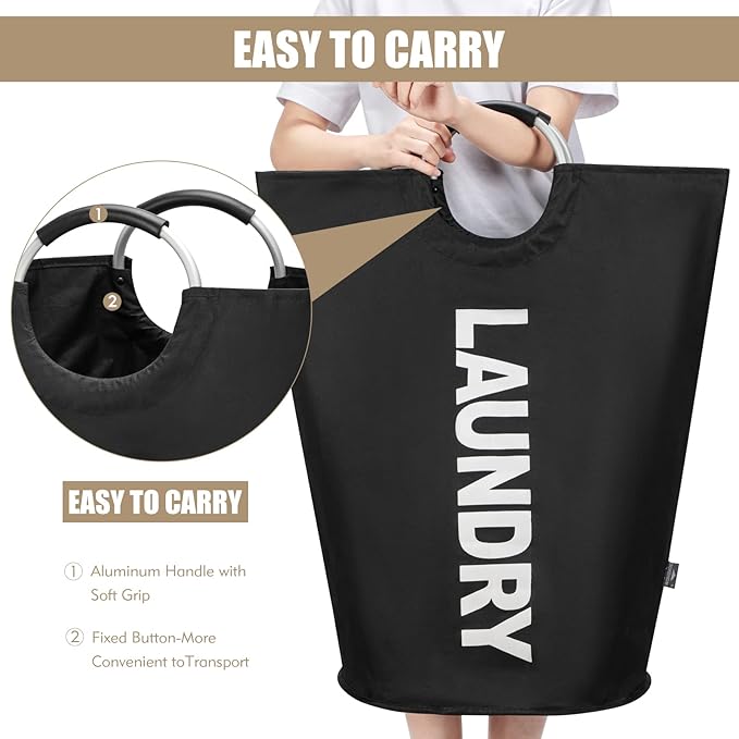 DOKEHOM 90L Large Laundry Basket, Collapsible Laundry Bag, Freestanding Tall