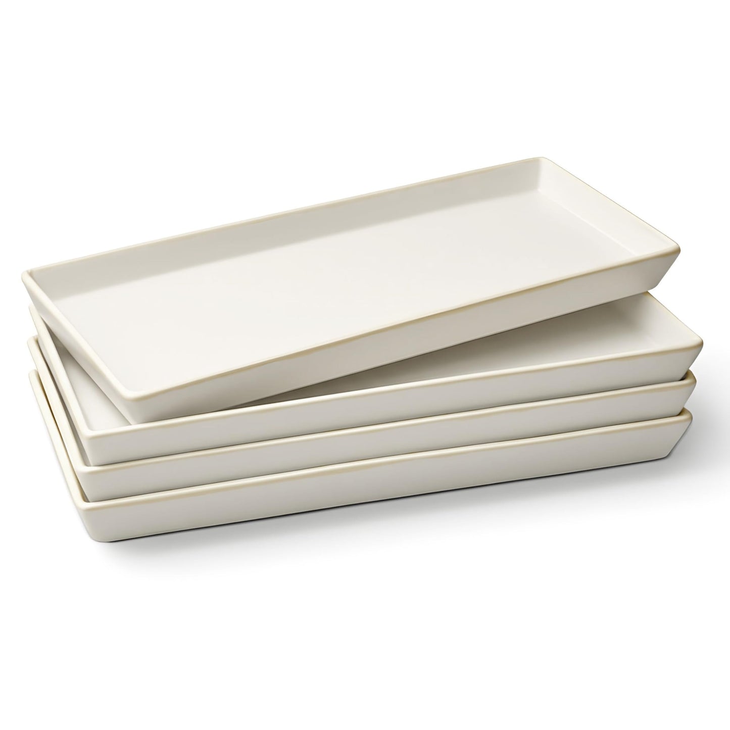 KooK Serving Platters and Trays, Trays for Serving Food, Ceramic 11 Inch Rectangular Serving Trays, Platters for Food at Parties and Entertaining, Microwave, Dishwasher Safe, White, Set of 4