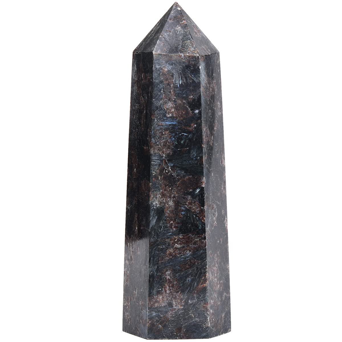 MOGEMT Large Astrophyllite Quartz Healing Crystal Tower Black Firework Stone Obelisk 6 Faceted Single Point Wand Reiki Chakra Meditation Therapy 1.5-2.0 LBS
