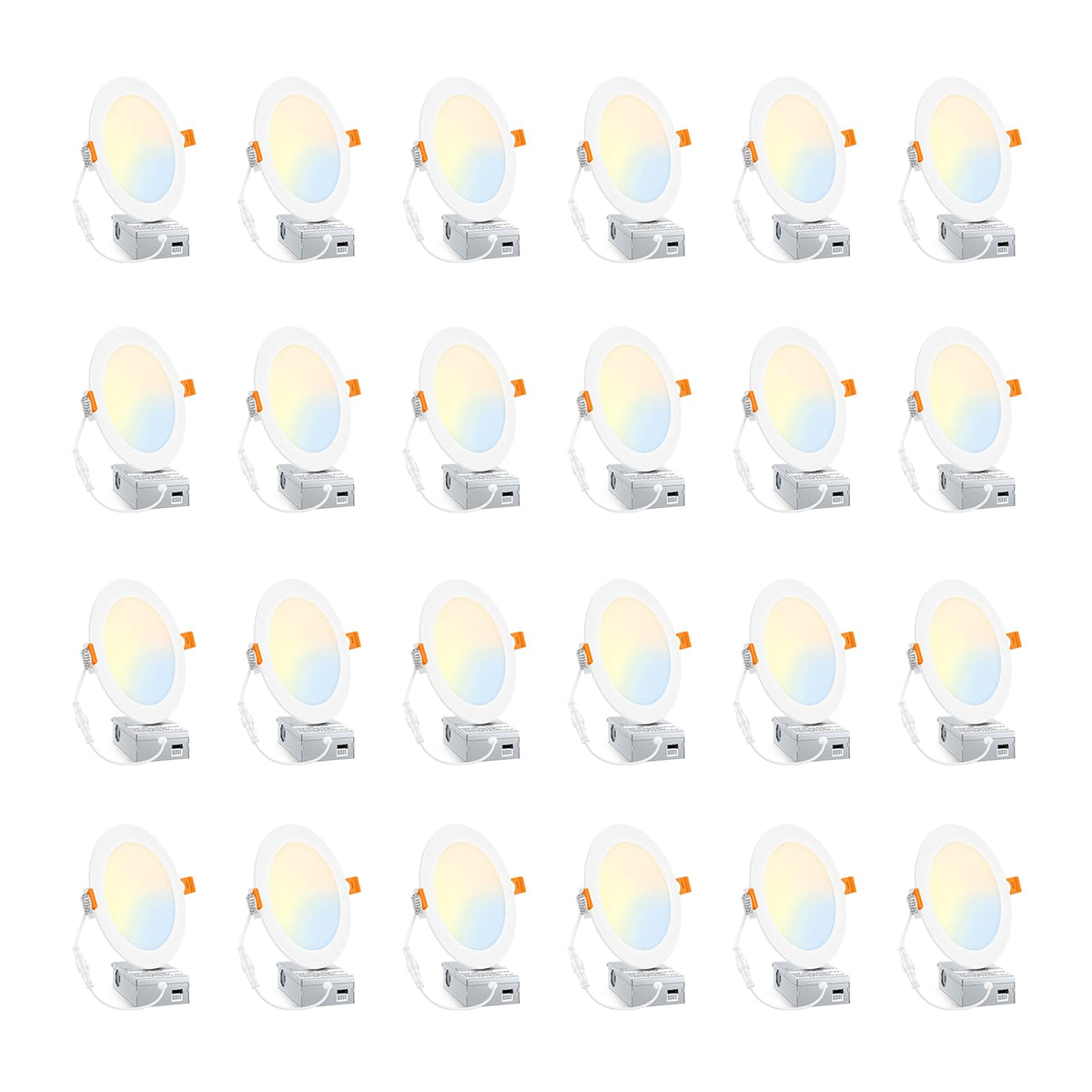 BesLowe 24 Packs 6 Inch 5CCT LED Recessed Ceiling Lights Ultra-Thin with Junction Box, 12W 150W Eqv, 3000K/3500K/4000K/5000K/6500K, 1200LM Dimmable Canless Downlights for Kitchen Hallway Dining Room