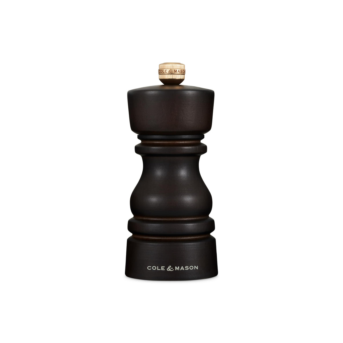 Cole & Mason London Refillable Spice Mill - Kitchen & Home Accessory - Table Black Pepper Grinder - Pepper Mill with Carbon Steel Mechanism - 5", Chocolate Wood
