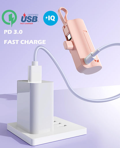 CooLuzer Mini Power Bank,Capsule Power Phone Charger 5500mAh,Portable Charger with Dual USB-C Ports for iPhone 17/16/15/15 plus/15 pro/15 pro Max/Android Phone/Samsung/Moto/LG etc (White)