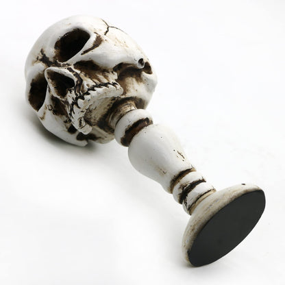 Skull Candle Holder - Gothic Tabletop Cranium Skeleton Head Candlestick Retro Spooky Desktop Tealight Cup Horrible Home Office Bar Party Graveyard Decor