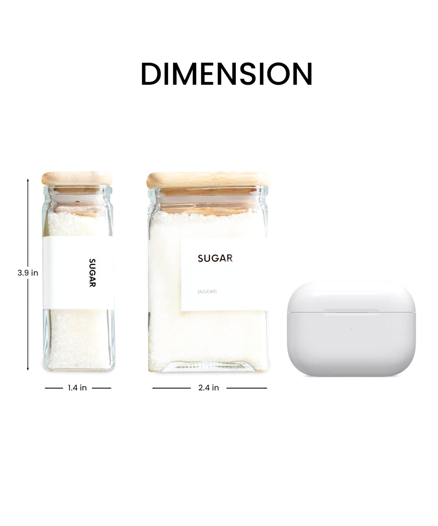 APT 1101 Glass Storage Jars with Bamboo Lid, glass canisters with airtight lids, Clear jars with lids for Spice, Cookie, Candy, Tea, Coffee Bean and Rice (White, 4oz, set of 12)