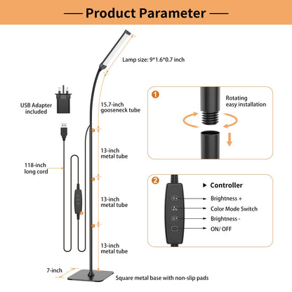 iFalarila Floor Lamp, 120 LED 10 W, Standing Lamp with 3 Colours and 10 Brightnesses, Flexible Gooseneck Floor Lamp for Living Room/Bedroom/Office