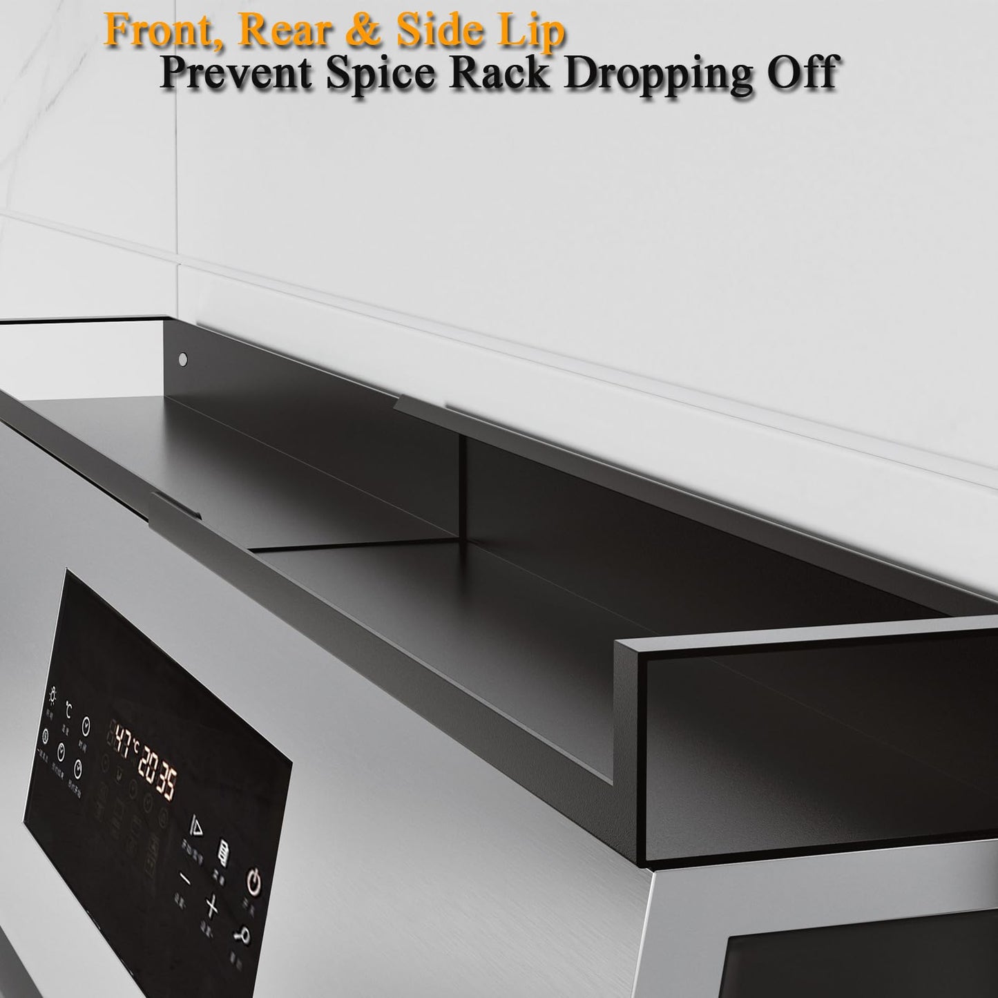 VANGAYH Magnetic Shelf for Stove Top, Adjustable 15"-30" Stove Top Shelf Kitchen Magnetic Spice Rack Organizer Storage, Stainless Steel, Metallic Black