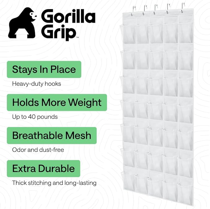 GORILLA GRIP Over the Door Shoe Organizer, 35 Large Breathable Mesh Pockets