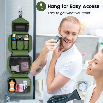 dopobo Travel Toiletry Bag, Dopp Kit Waterproof Makeup Bag Shaving Bag with Hanging Hook, Portable Toiletry Organizer for Traveling and Camping (Army Green)