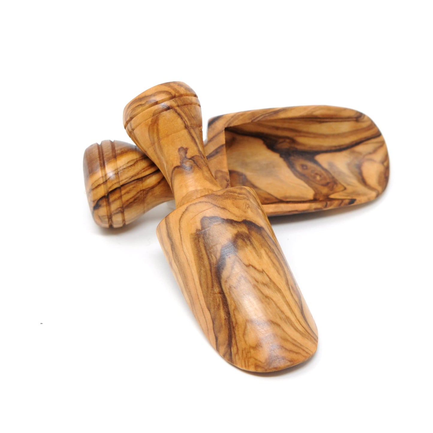 Olive Wood 3.25" Set of 2 Wooden Bath Salt Scoops, Hand Carved Medium Size Wooden Seasoning Scoops
