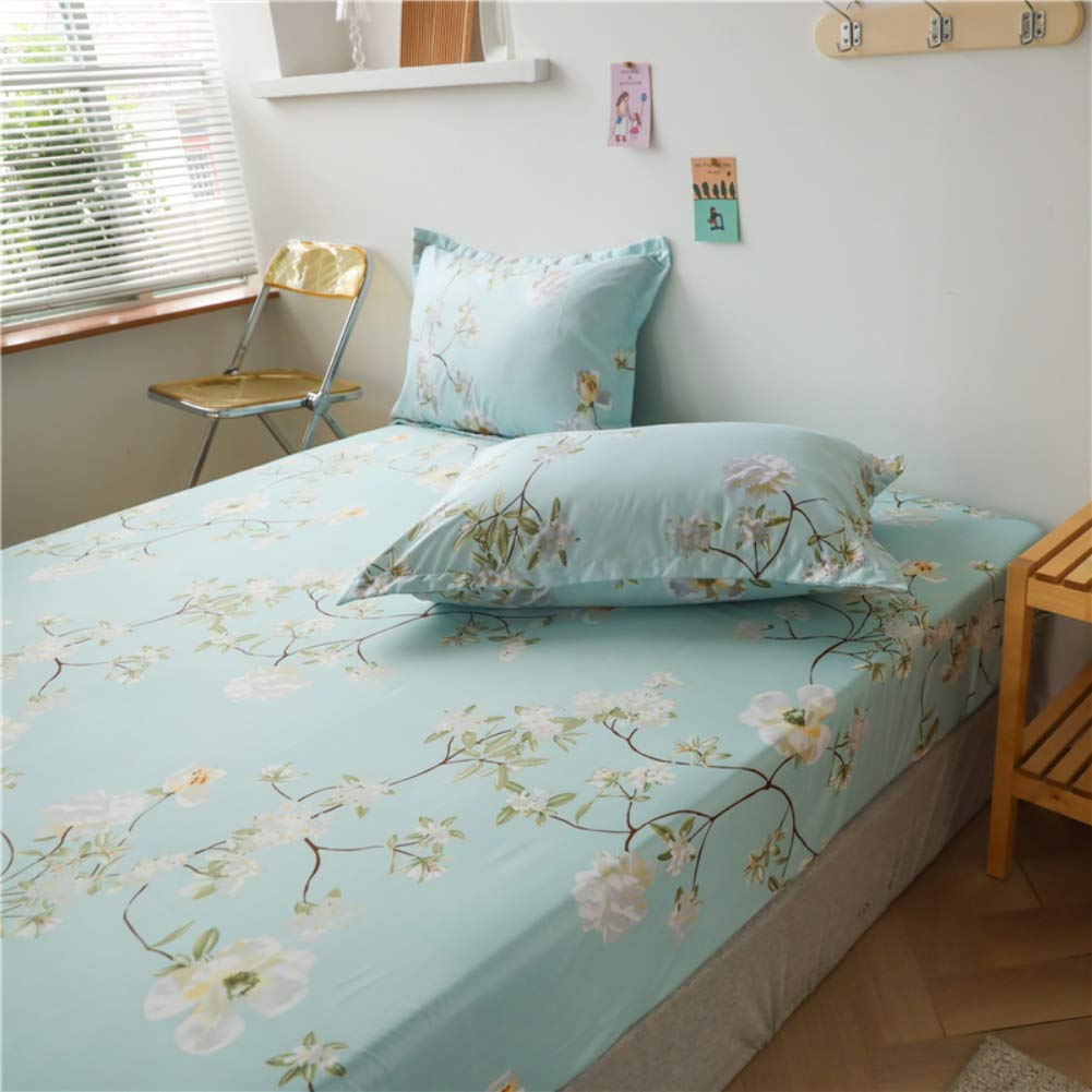Feelyou Kids Floral Fitted Sheet Girls Cute Chic Flowers Bedding Set Twin Size for Teens Women Bedroom Decor Bright Blue White Botanical Plants Bed Sheet Set Garden Theme Bed Cover with 1 Pillow Case