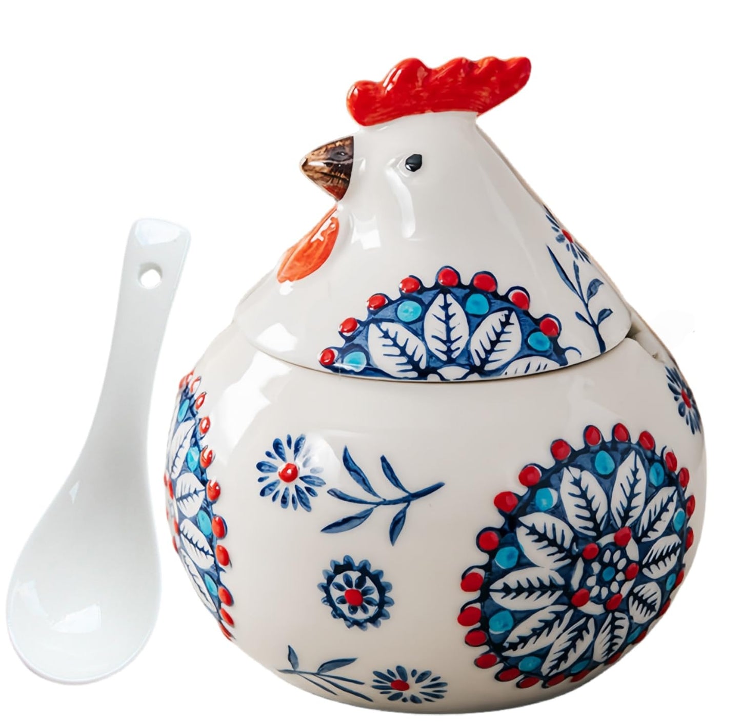 stablerice 14OZ Ceramic Salt Cellar with Lid and Spoon,Chicken Salt Container with Spoon, Salt Jar for Counter, Coffee, Sugar, Spices and Candies, Salt and Sugar Container sets for Countertop