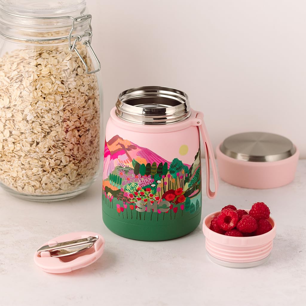 SHO Food Flask - Vacuum Insulated, Double Walled Stainless Steel Food Flask & Food Container - 10 Hours Hot & 20 Hours Cold - 530ml 800ml - BPA Free (Dusty Rose, 530ml)