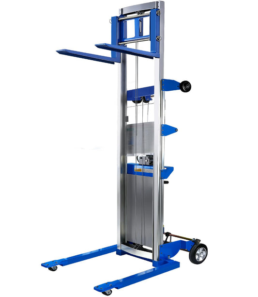 Material Lift Winch Stacker 440 lbs 122" Lift Height, Adjustable Straddle Hand Winch Lift Truck, Material Lifts for Warehouse Factory Library Logistics
