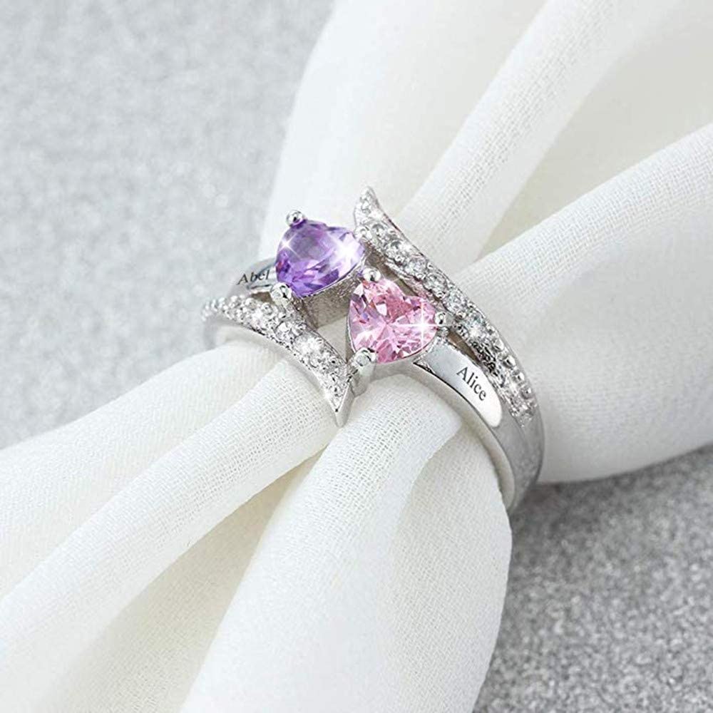 Lam Hub Fong Personalized Mothers Day Gifts Birthstone Rings for Women Mother Daughter Promise Rings for Her Custom Engagement Name Rings for Her Girlfriend Wife (2 Birthstones-1, 10)